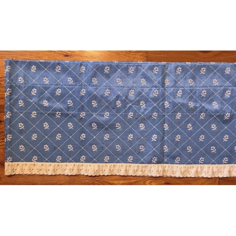 Blue Floral Valance with ivory lace trim, Permanent Press Drapery